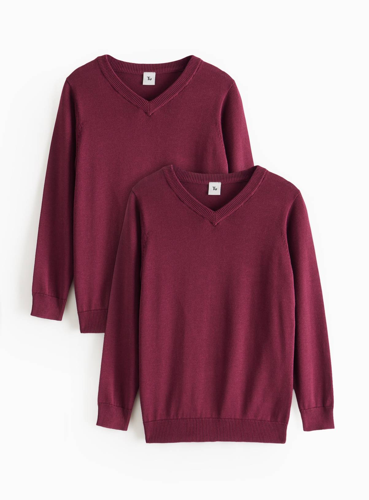 2 Pack Unisex Dark Red V Neck Jumpers 7 years - Image 1